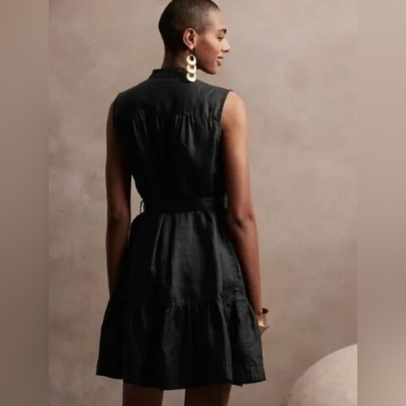 NWT! Banana Republic Black Linen Flounce Hem Mini Dress - Size Medium 🐯 - Picture 4 of 10